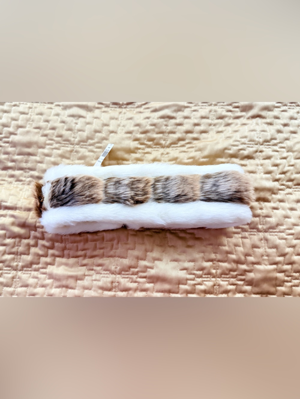 Barneys New York White Faux Fur Head Piece/Band with Brown Accent One size NWT